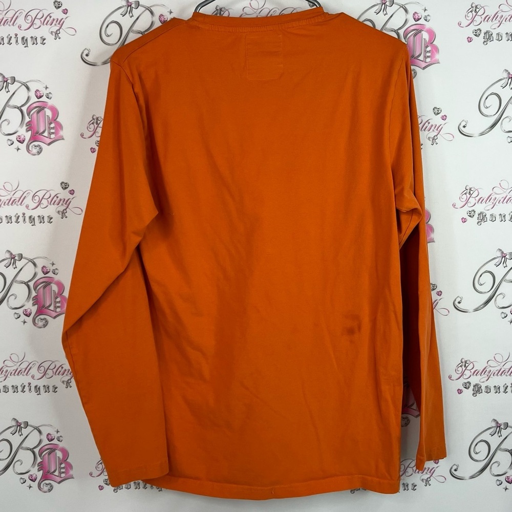 Tommy Hilfiger long sleeve embroidered front Vibrant Orange Graphic Tee - Picture 2 of 11